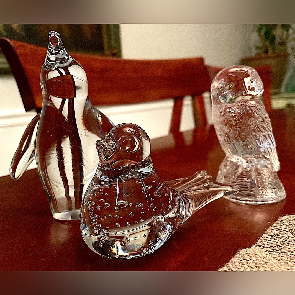 Vintage MCM Art Glass Animal Figurines Set, excellent detail & condition